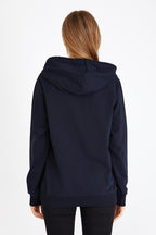 Kadın Lacivert Renk Kapüşonlu Basic Örme Sweatshirt - MMETALIC