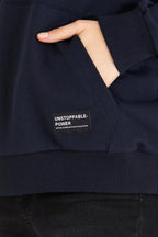 Kadın Lacivert Renk Kapüşonlu Basic Örme Sweatshirt - MMETALIC