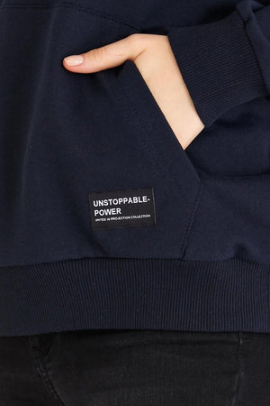 Kadın Lacivert Renk Kapüşonlu Basic Örme Sweatshirt - MMETALIC