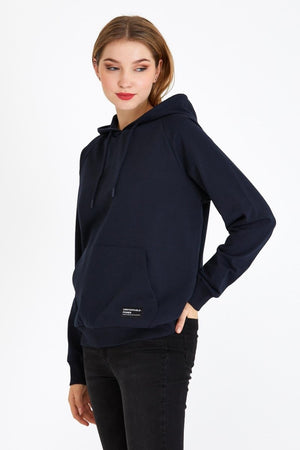 Kadın Lacivert Renk Kapüşonlu Basic Örme Sweatshirt - MMETALIC