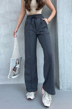 Kadın Mevsimlik Salaş Geniş Paça Yüksek Bel Antrasit Eşofman Altı - MMETALIC