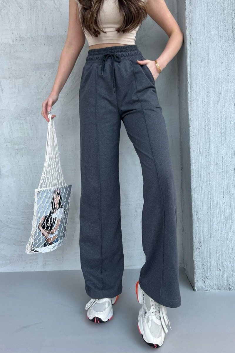 Kadın Mevsimlik Salaş Geniş Paça Yüksek Bel Antrasit Eşofman Altı - MMETALIC