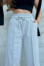 Kadın Mevsimlik Salaş Geniş Paça Yüksek Bel Gri Eşofman Altı - MMETALIC