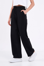 Kadın Mevsimlik Salaş Geniş Rahat Paça Yan Cepli Siyah Eşofman Altı - MMETALIC