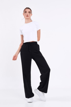 Kadın Mevsimlik Salaş Geniş Rahat Paça Yan Cepli Siyah Eşofman Altı - MMETALIC