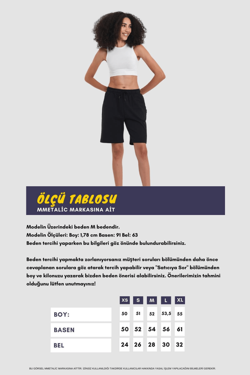 Kadın Rahat Kesim Beli Lastikli Mevsimlik Yumuşak Kumaş Cepli Gri Uzun Bermuda Şort MTLCB91 - Gri - MMETALIC