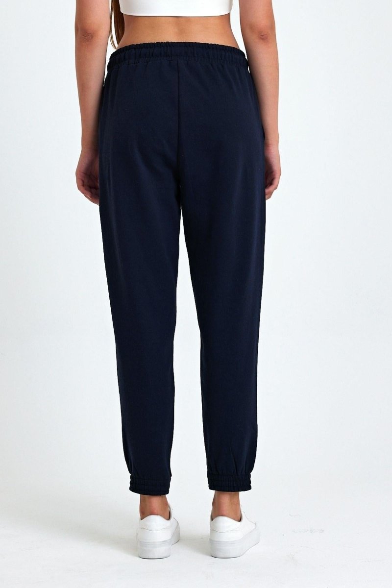 Kadın Siyah - Antrasit Pamuklu Kalın Paçası Lastikli Yüksek Bel Rahat Jogger 2'li Eşofman Altı MTLCB95 - 2 - MMETALIC