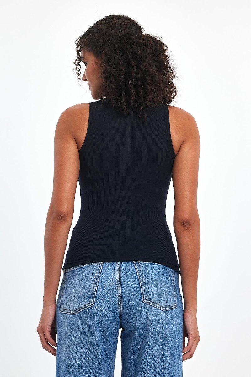 Kadın Siyah - Beyaz Fitilli Görünümlü Askılı Kalın 2'li Basic Atlet - MMETALIC