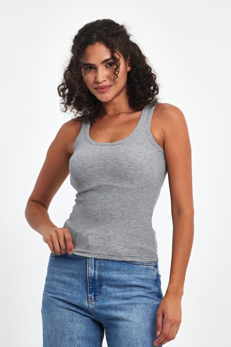 Kadın Siyah - Beyaz - Gri Fitilli Görünümlü Askılı Kalın 3'lü Basic Atlet - MMETALIC