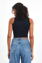 Kadın Siyah - Beyaz - Gri - Lacivert Fitilli Görünümlü Askılı Kalın Esnek Örme 4'lü Basic Crop Atlet - MMETALIC