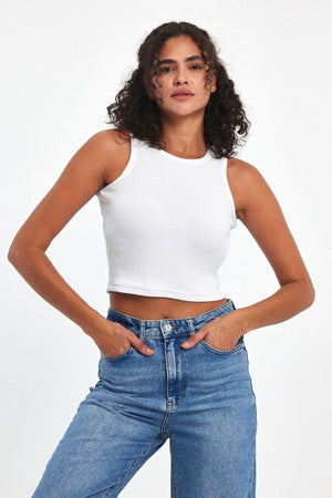 Kadın Siyah - Beyaz - Gri - Lacivert Fitilli Görünümlü Askılı Kalın Esnek Örme 4'lü Basic Crop Atlet - MMETALIC