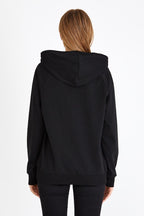 Kadın Siyah Kapüşonlu Basic Örme Sweatshirt - MMETALIC