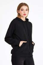 Kadın Siyah Kapüşonlu Basic Örme Sweatshirt - MMETALIC