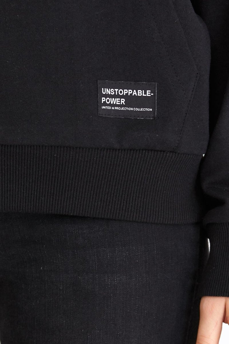 Kadın Siyah Kapüşonlu Basic Örme Sweatshirt - MMETALIC