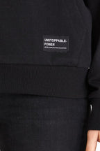 Kadın Siyah Kapüşonlu Basic Örme Sweatshirt - MMETALIC