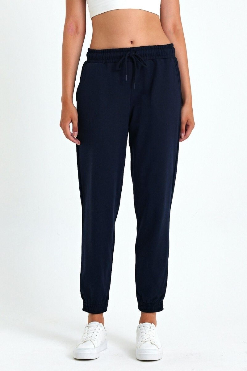 Kadın Siyah - Lacivert - Antrasit Pamuklu Kalın Paçası Lastikli Yüksek Bel Rahat Jogger 3'lü Eşofman Altı - MMETALIC