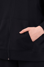 Kadın Siyah Normal Kalıp Basic Beli Lastikli Kapüşonlu Oversize Mevsimlik Alt Üst Eşofman Takımı MTLCB7367 - MMETALIC