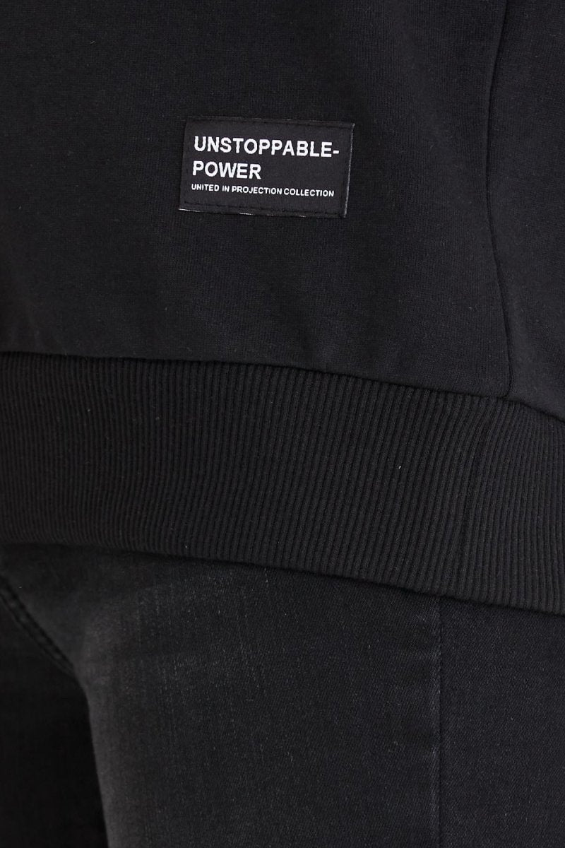 Kadın Siyah Renk Basic Bisiklet Yaka Sweatshirt - MMETALIC