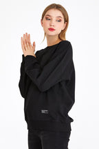 Kadın Siyah Renk Basic Bisiklet Yaka Sweatshirt - MMETALIC