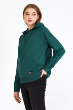 Kadın Yeşil Kapüşonlu Basic Örme Sweatshirt - MMETALIC
