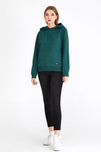 Kadın Yeşil Kapüşonlu Basic Örme Sweatshirt - MMETALIC
