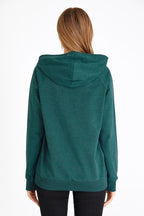 Kadın Yeşil Kapüşonlu Basic Örme Sweatshirt - MMETALIC