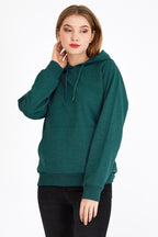 Kadın Yeşil Kapüşonlu Basic Örme Sweatshirt - MMETALIC