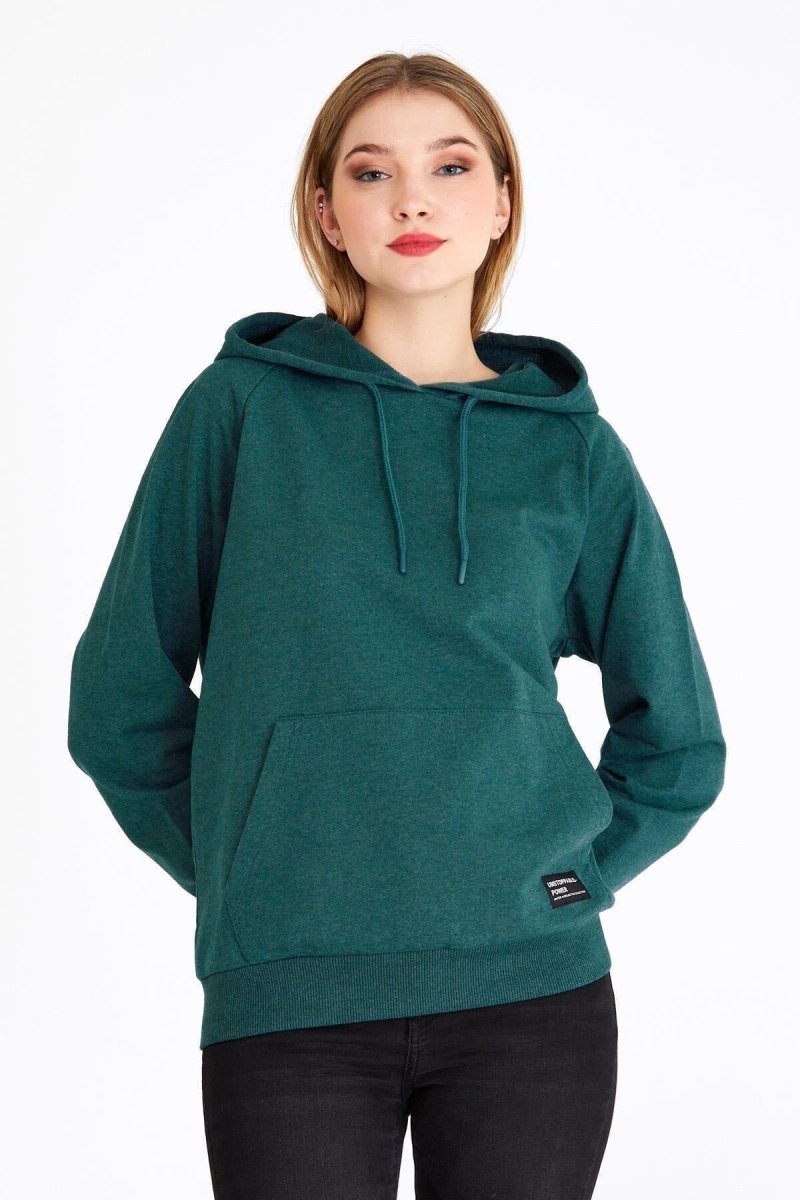 Kadın Yeşil Kapüşonlu Basic Örme Sweatshirt - MMETALIC
