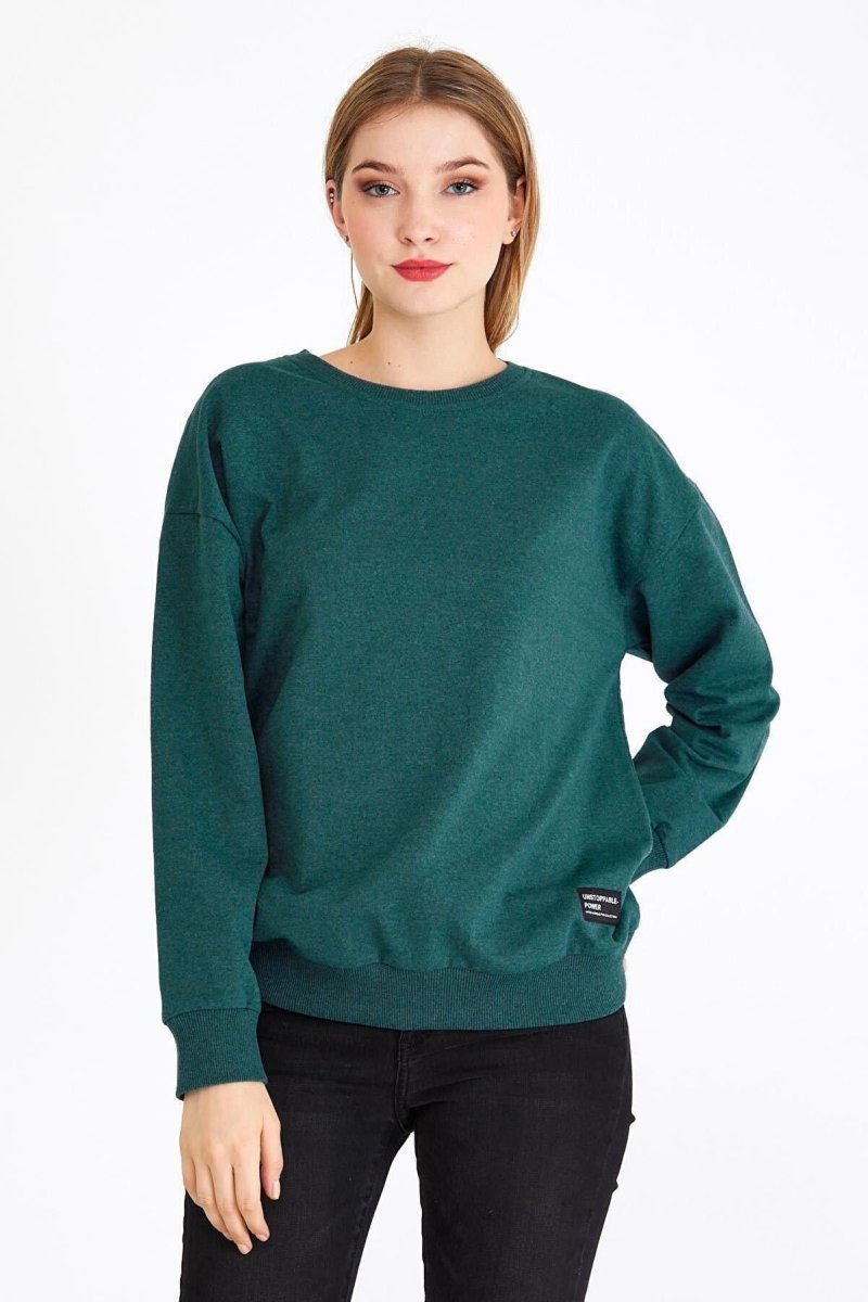 Kadın Yeşil Renk Basic Bisiklet Yaka Sweatshirt - MMETALIC