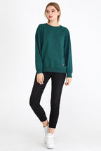 Kadın Yeşil Renk Basic Bisiklet Yaka Sweatshirt - MMETALIC