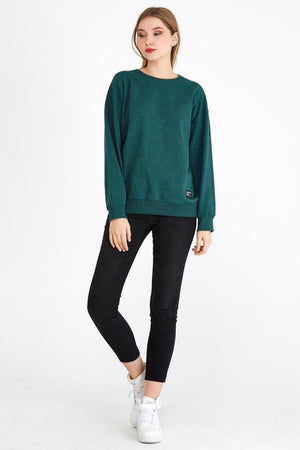 Kadın Yeşil Renk Basic Bisiklet Yaka Sweatshirt - MMETALIC