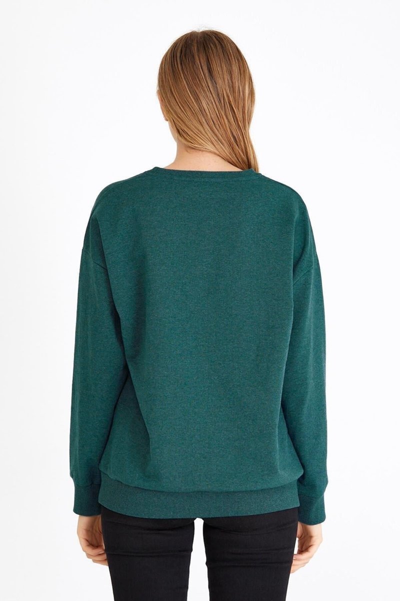 Kadın Yeşil Renk Basic Bisiklet Yaka Sweatshirt - MMETALIC