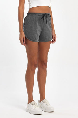 Kadın Yırtmaçlı Mevsimlik Premium Kumaş Regular Fit İpli Antrasit Kısa Mini Şort - MMETALIC