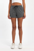 Kadın Yırtmaçlı Mevsimlik Premium Kumaş Regular Fit İpli Antrasit Kısa Mini Şort - MMETALIC