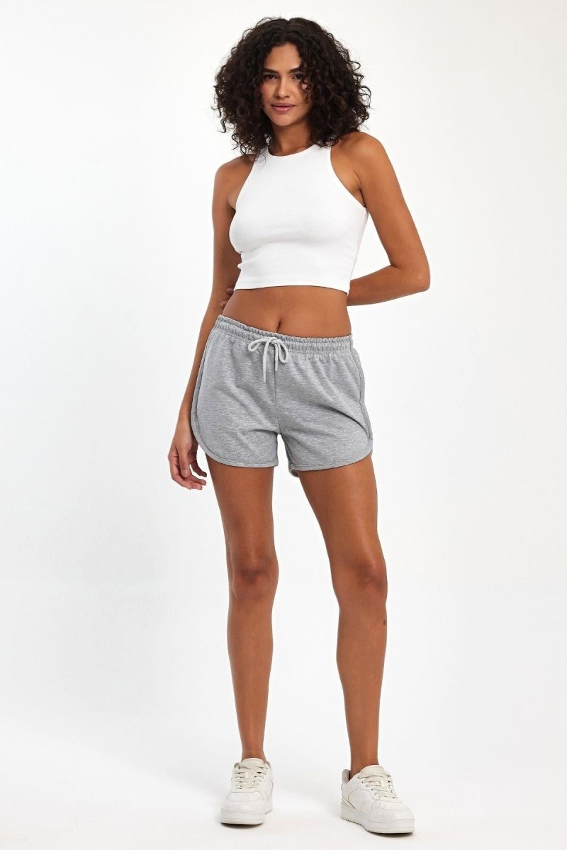 Kadın Yırtmaçlı Mevsimlik Premium Kumaş Regular Fit İpli Gri Kısa Mini Şort - MMETALIC