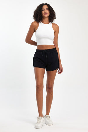 Kadın Yırtmaçlı Mevsimlik Premium Kumaş Regular Fit İpli Lacivert Kısa Mini Şort - MMETALIC