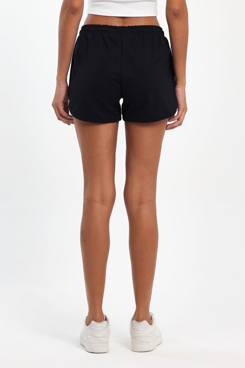 Kadın Yırtmaçlı Mevsimlik Premium Kumaş Regular Fit İpli Lacivert Kısa Mini Şort - MMETALIC