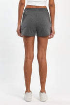 Kadın Yırtmaçlı Mevsimlik Premium Kumaş Regular Fit İpli Siyah - Gri Kısa Mini Şort - MMETALIC