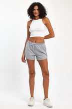 Kadın Yırtmaçlı Mevsimlik Premium Kumaş Regular Fit İpli Siyah - Gri Kısa Mini Şort - MMETALIC