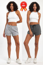 Kadın Yırtmaçlı Mevsimlik Premium Kumaş Regular Fit İpli Siyah - Gri Kısa Mini Şort - MMETALIC