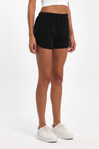 Kadın Yırtmaçlı Mevsimlik Premium Kumaş Regular Fit İpli Siyah Kısa Mini Şort - MMETALIC