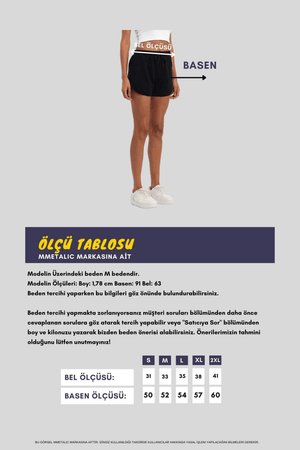 Kadın Yırtmaçlı Mevsimlik Premium Kumaş Regular Fit İpli Siyah Kısa Mini Şort - MMETALIC