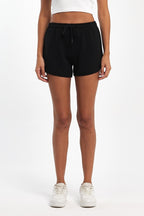 Kadın Yırtmaçlı Mevsimlik Premium Kumaş Regular Fit İpli Siyah Kısa Mini Şort - MMETALIC