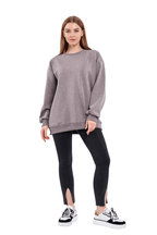 Kahve Kadın Pamuklu Oversize Basic Bisiklet Yaka Sweatshirt - MMETALIC