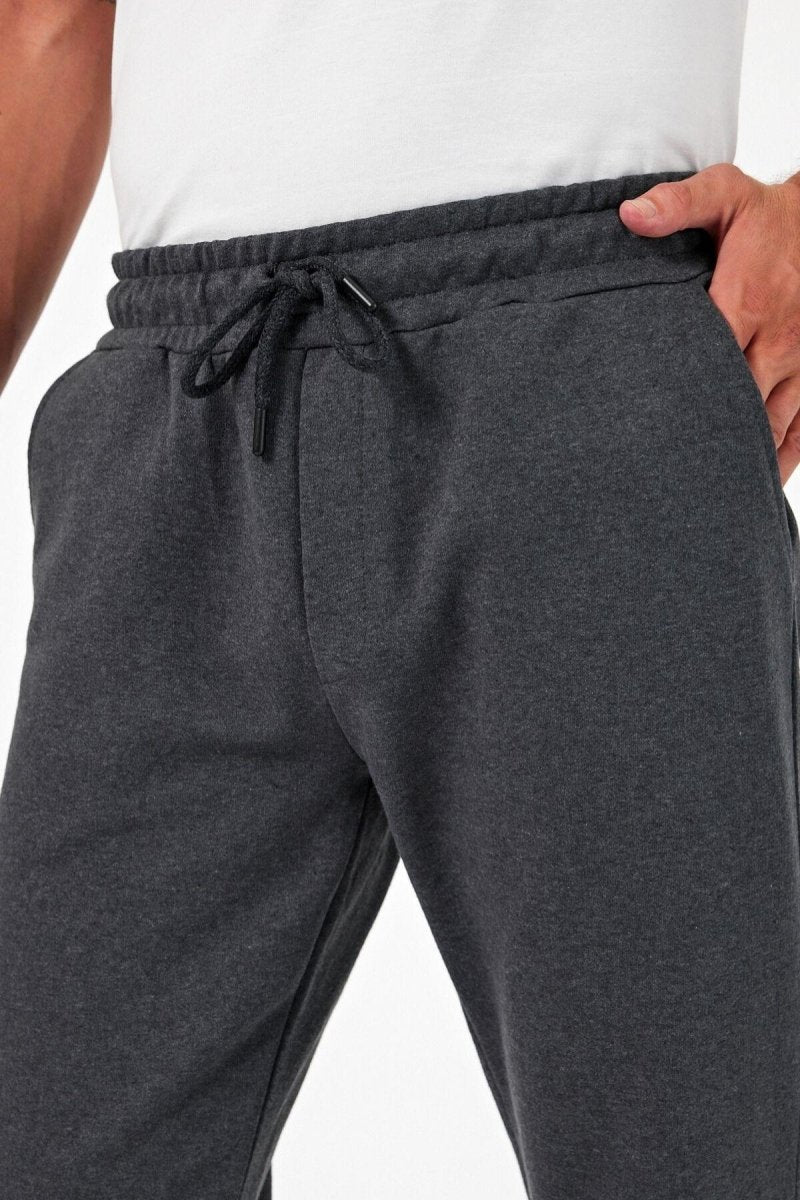 Kalın Antrasit Erkek Eşofman Altı Jogger Arka Cepli Paça Lastikli Regular Fit Şardonsuz - MMETALIC