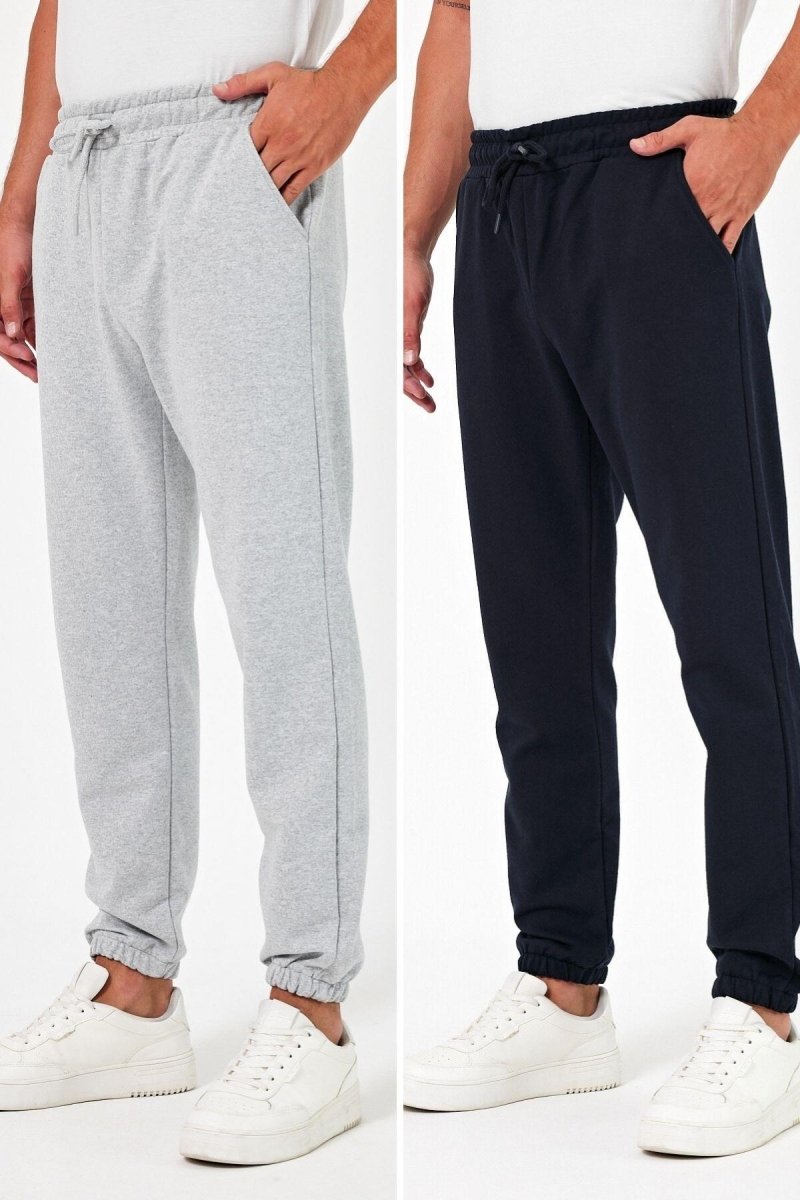 Kalın Siyah - Antrasit Erkek 2'li Eşofman Altı Jogger Arka Cepli Lastik Paça Regular Fit Şardonsuz - MMETALIC