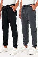 Kalın Siyah - Antrasit Erkek 2'li Eşofman Altı Jogger Arka Cepli Lastik Paça Regular Fit Şardonsuz - MMETALIC