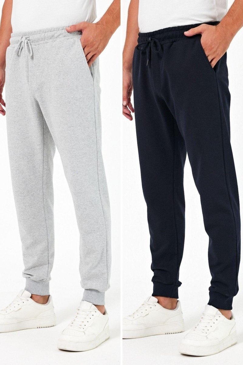 Kalın Siyah - Antrasit Erkek 2'li Eşofman Altı Jogger Arka Cepli Paça Lastikli Regular Fit Şardonsuz - MMETALIC