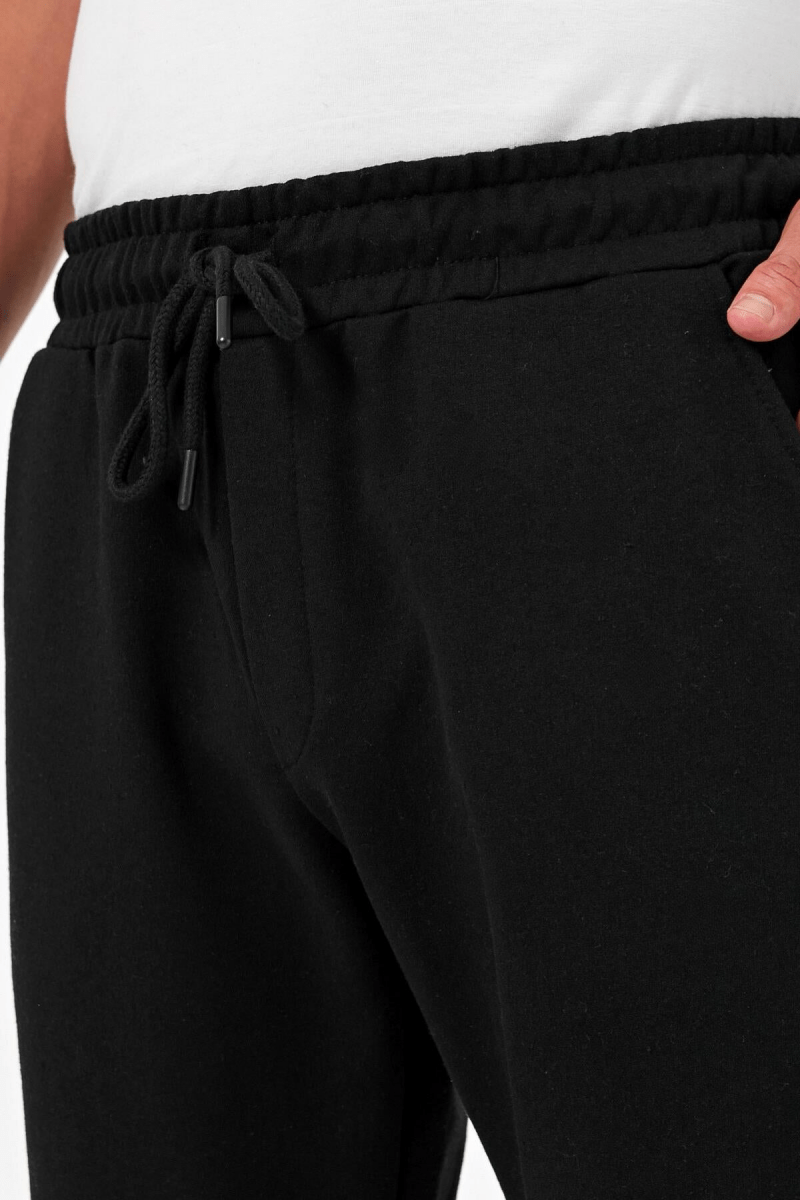 Kalın Siyah Erkek Eşofman Altı Jogger Arka Cepli Lastik Paça Regular Fit Şardonsuz - MMETALIC