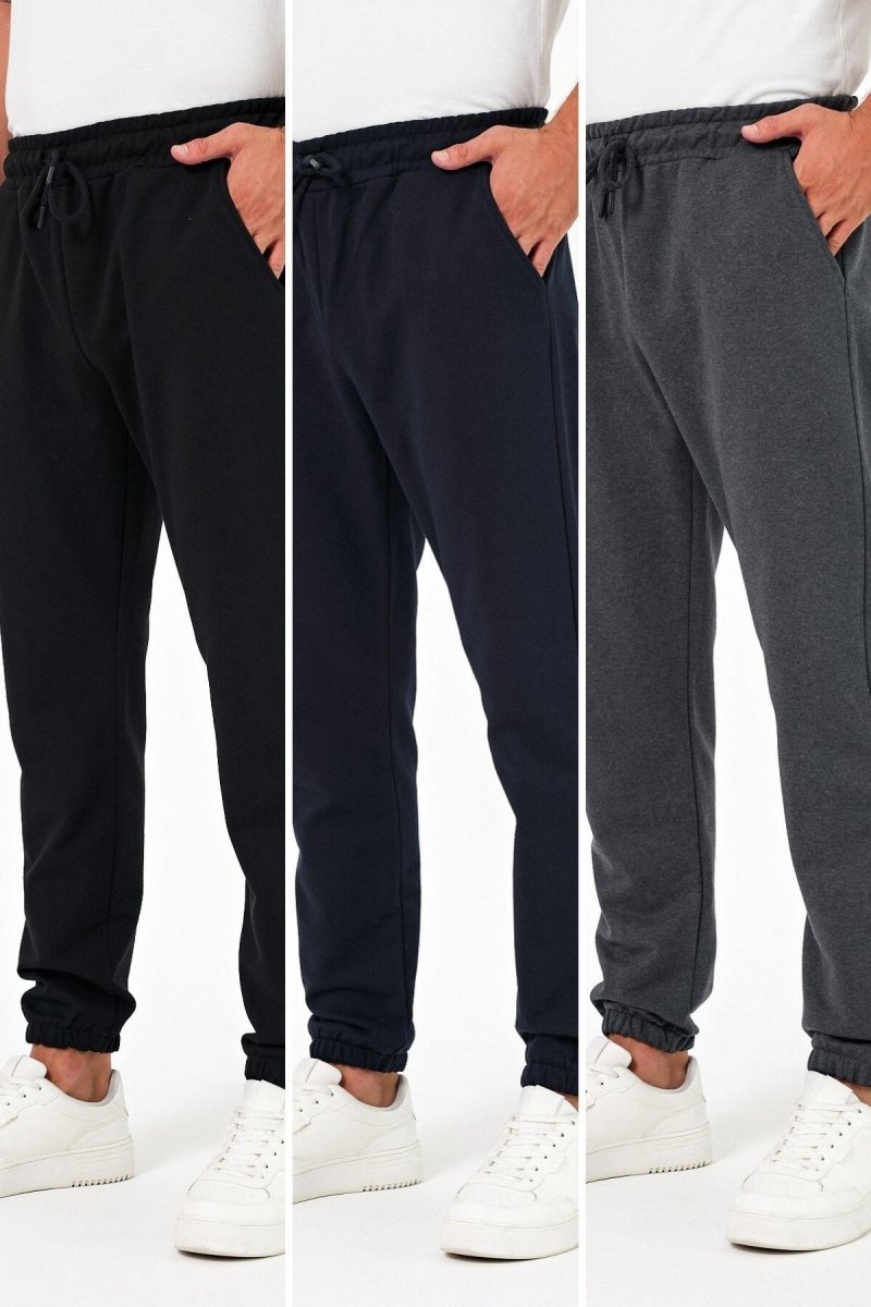 Kalın Siyah - Lacivert - Antrasit Erkek 3'lü Eşofman Altı Jogger Arka Cepli Lastik Paça Regular Fit Şardonsuz - MMETALIC